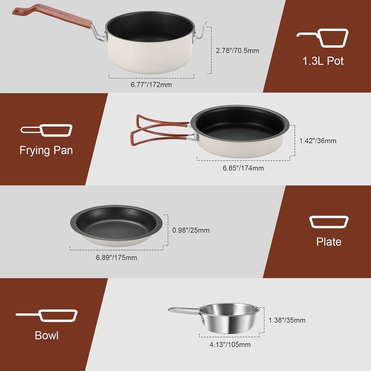 Camping Cookware Set (10-Piece) - Non-Stick Pot & Pan Kit with Cultery + Carry Bag