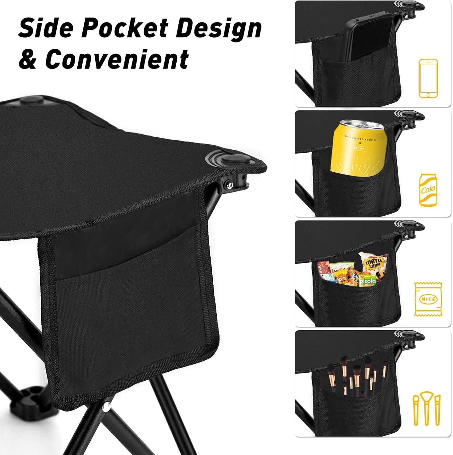 Portable Folding Camping Stool with Side Pocket - Lightweight Outdoor Seat