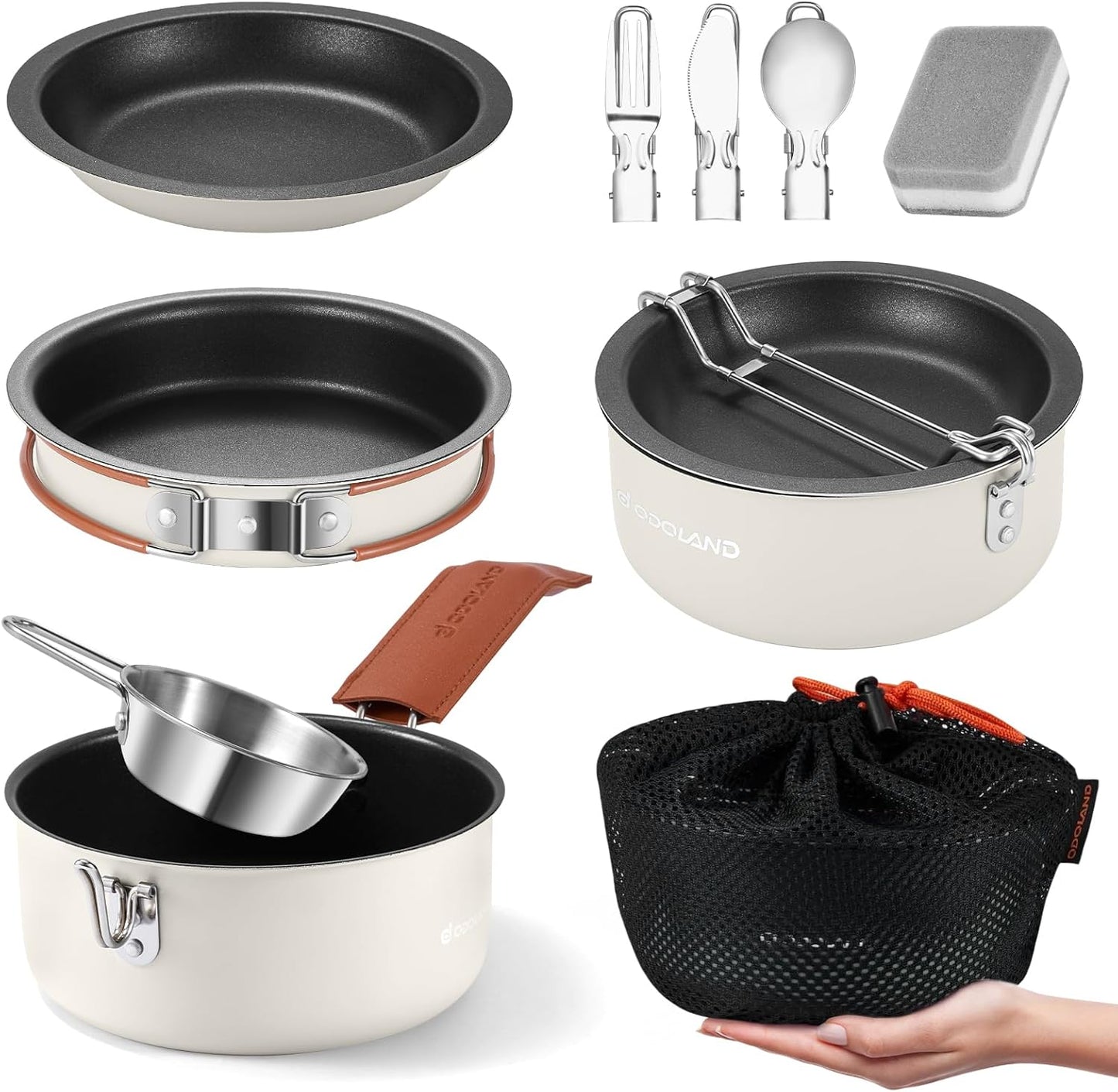 Camping Cookware Set (10-Piece) - Non-Stick Pot & Pan Kit with Cultery + Carry Bag