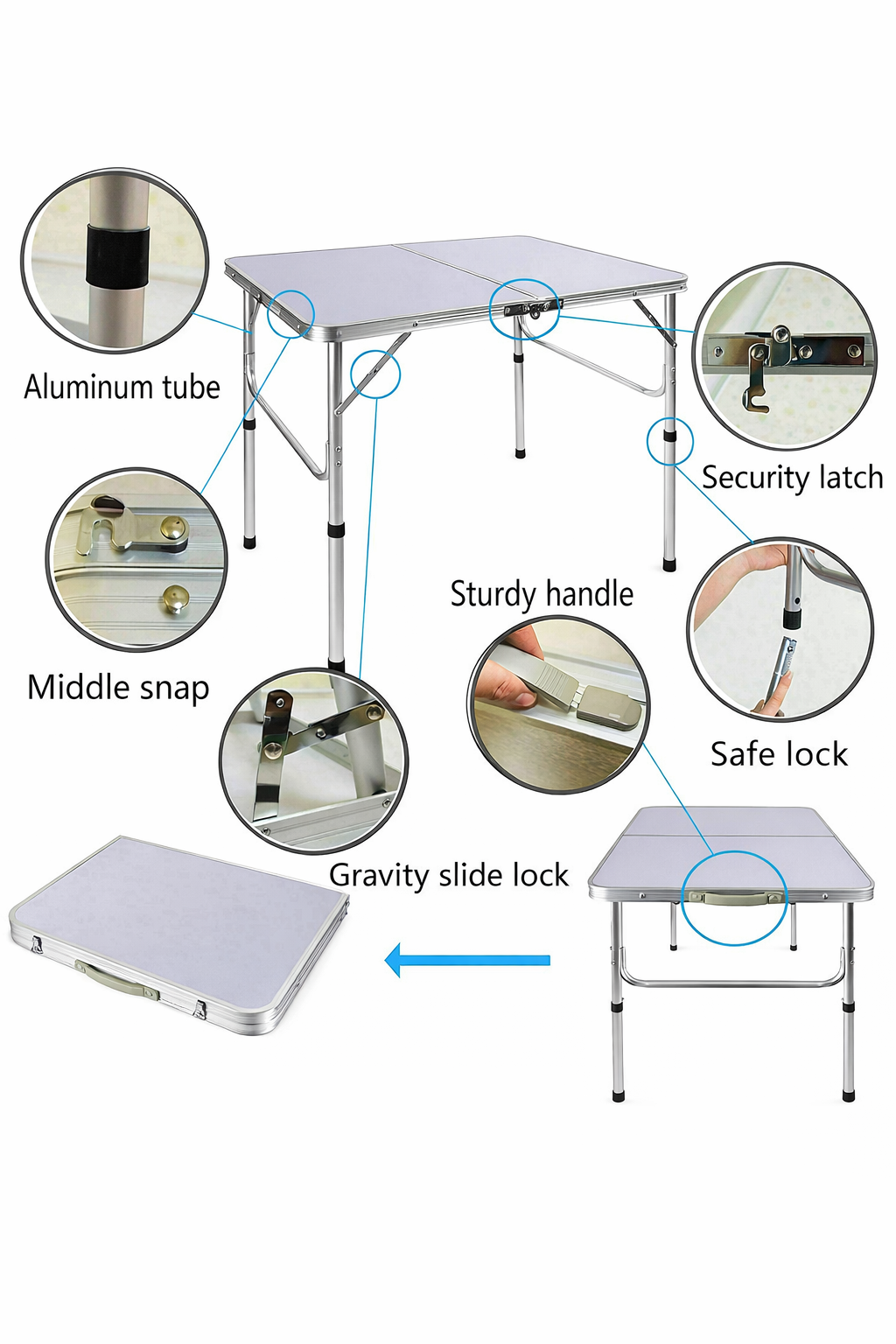 Medium Folding Aluminium Table - Stable, Spacious Design